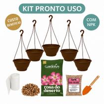 Kit Cultivo Plantio Rosa do Deserto ou Samambaia - Cuia Marrom, Substrato, NPK, Manta e Argila Gardenzy - Pronto uso