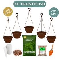 Kit Cultivo Plantio Rosa do Deserto ou Samambaia - Cuia Marrom, Substrato, NPK, Manta e Argila Gardenzy - Pronto uso
