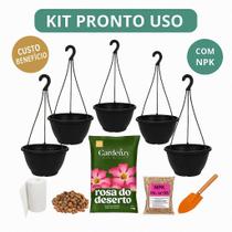 Kit Cultivo Plantio Rosa do Deserto ou Samambaia - Cuia Preta, Substrato, NPK, Manta e Argila Gardenzy - Pronto uso