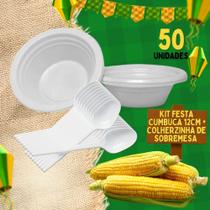 Kit cumbuca 12cm branco 50 unid+ colherzinha sobremesa 50 unid Kit cumbuca 12cm branco 50 unid+ colherzinha sobremesa 50 unid