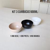 Kit Cumbuca 600ML Bege Preta Branca Bowl Sopa Sobremesa Caldos Gelatinas Açai