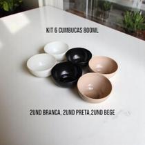 Kit Cumbuca 600ML Bege Preta Branca Bowl Sopa Sobremesa Caldos Gelatinas Açai