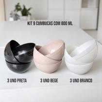 Kit Cumbuca 600ML Bege Preta Branca Bowl Sopa Sobremesa Caldos Gelatinas Açai