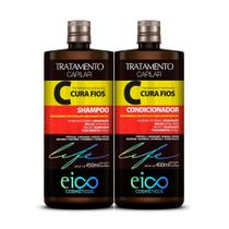 Kit Cura Fios 450ml Shampoo Condicionador Eico Cosméticos Tratamento Nutrição Hidratação Crescimento