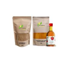 Kit: Cúrcuma Pura 100g, Gengibre em pó 100g, Vinagre de Maçã