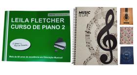 Kit Curso De Piano Leila Fletcher Volume 2 + Caderno Música Pentagrama 80 Folhas