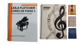 Kit Curso de Piano Leila Fletcher Volume 3 + Caderno de Música Pentagrama 80 Folhas