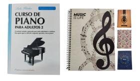 Kit Curso de Piano para Adultos Leila Fletcher 2 + Caderno Música Pentagrama 80 Folhas