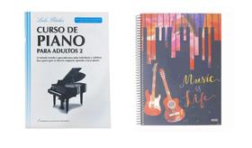 Kit Curso de Piano para Adultos Leila Fletcher 2 + Caderno Música Pentagrama 80 Folhas