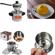 Kit Cuscuzeira Individual Nordestino Cuscuzeiro de Caminhoneiro Peito de Moça + Cafeteira Vietnamita 1 a 3 Xícaras - Luz do Lar