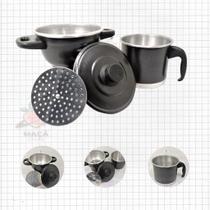 Kit Cuscuzeira N16 com Leiteira N14 Preto-Craqueado
