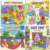 Kit Cute & Comfy - Coloring Book For Adults Comfy Days Dinosaurs Sunny Days Cozy Time 4 Livros De Colorir