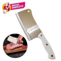 Kit Cutelo Machadinha 6 Aço Inox Cabo Branco Profissional Chef Facão Cozinha Açougueiro