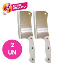 Kit Cutelo Machadinha 6 Aço Inox Cabo Branco Profissional Chef Facão Cozinha Açougueiro