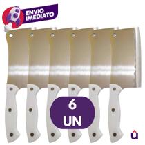 Kit Cutelo Machadinha Inox 6 Polegada Profissional Chef Facão Cozinha Açougueiro Cabo Branco