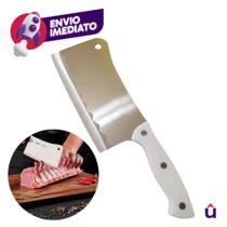 Kit Cutelo Machadinha Inox 6” Profissional Chef Facão Cozinha Açougueiro Cabo Branco C/ 1, 2 Ou 3 Un