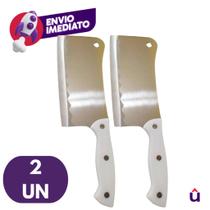 Kit Cutelo Machadinha Inox 6” Profissional Chef Facão Cozinha Açougueiro Cabo Branco C/ 1, 2 Ou 3 Un