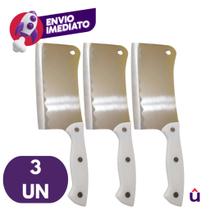 Kit Cutelo Machadinha Inox 6” Profissional Chef Facão Cozinha Açougueiro Cabo Branco C/ 1, 2 Ou 3 Un