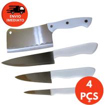 Kit Cutelo Machadinha Inox Corta Osso Carne Cozinha e Jogo Facas Cabo Plástico Multiuso Jantar Chef