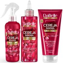 Kit Dabelle Cereja Mania Máscara Líquida 200ml Spray Finalizador 180ml Óleo Creme Leave-In 190ml