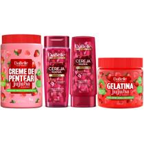 Kit Dabelle Cereja Mania Shampoo 250ml Condicionador 175ml Creme de Pentear Jujuba Morango 1Kg + Gelatina Jujuba Morango 500g