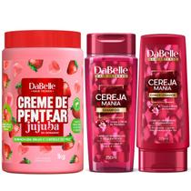 Kit Dabelle Cereja Mania Shampoo 250ml Condicionador 175ml Creme de Pentear Jujuba Morango 1Kg Kit Dabelle Cereja Mania Shampoo 250ml Condicionador 175ml Creme de Pentear Jujuba Morango 1Kg