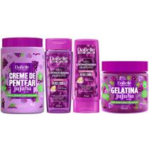 Kit Dabelle Meu Cronograma Perfeito Shampoo 250ml Condicionador 175ml Creme de Pentear Uva 1Kg + Gelatina Uva 500g
