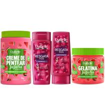 Kit Dabelle Resgata Fios Shampoo 250ml Condicionador 175ml Creme de Pentear Jujuba Melancia 1Kg + Gelatina Jujuba Melancia 500g
