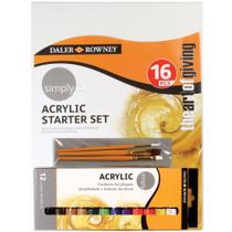 Kit Daler Rowney Tinta Acrílica Simply Starter Set Iniciantes 16 Peças 126500005