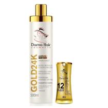 Kit Dama Hair Shampoo Revitalizante Gold 24K Reparador de Pontas 30ml