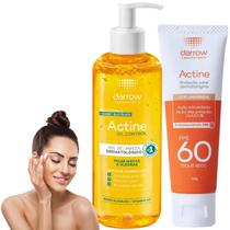 Kit Darrow Actine Protetor Solar Facial Cor Universal FPS60 Gel Limpeza Oil Control 400G Pele Oleosa Mista