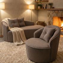 Kit de 01 Sofá Orgânico Curvo Feijão + 01 Poltrona Confortável Sala Estúdio Amore Bouclê Cappuccino - Montanari s Decor