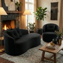 Kit de 01 Sofá Orgânico Curvo Feijão + 01 Poltrona Confortável Sala Estúdio Amore Bouclê Preto - Montanari s Decor