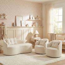 Kit de 01 Sofá Orgânico Curvo Feijão + 02 Poltronas Confortável Sala Estúdio Amore Bouclê Off White - Montanari s Decor