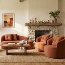Kit de 01 Sofá Orgânico Curvo Feijão + 02 Poltronas Confortável Sala Estúdio Amore Bouclê Terracota - Montanari s Decor