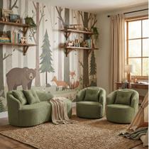 Kit de 01 Sofá Orgânico Curvo Feijão + 02 Poltronas Confortável Sala Estúdio Amore Bouclê Verde Oliva - Montanari s Decor Kit de 01 Sofá Orgânico Curvo Feijão + 02 Poltronas Confortável Sala Estúdio Amore Bouclê Verde Oliva - Montanari s Decor