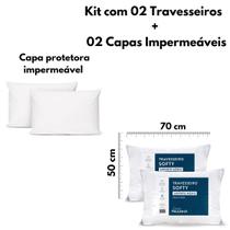 Kit de 02 Travesseiro Apoio Médio Com Capa Impermeável 70x50 cm conforto e antialérgico