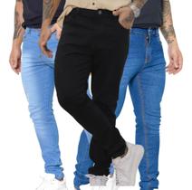 Kit de 03 Calça Jeans Masculina Slim Lycra Elastano Premium