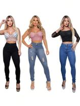 Kit de 03 CALÇAS JEANS FEMININA CLARA E ESCURA COM LEVANTA BUMBUM ESTILO BLOGUEIRINHA