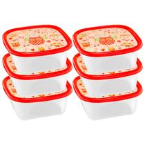 Kit De 06 Potes Plastico Com Tampa Para Marmita E Alimentos Coruja Vermelha
