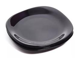 Kit de 06 Pratos Grande Quadrado vidro 28cm Preto Jantar e Almoço