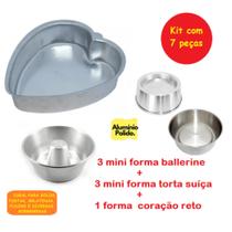 Kit De 1 Forma Coração Reto Tamanho 1 + 6 Mini Formas Para Mini Bolos Ballerine Piscina Bolo Suíço - Garcia Atacadista