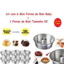 Kit De 1 Forma de Bolo Pudim Tamanho 20 + 6 Mini Forminhas Para Mini Pudins e Bolos Mini