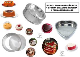 kit de 1 Forma Fundo Falso Removível + 1 Forma Ballerine Redonda + 1 Forma Coração Reto kit de 1 Forma Fundo Falso Removível + 1 Forma Ballerine Redonda + 1 Forma Coração Reto
