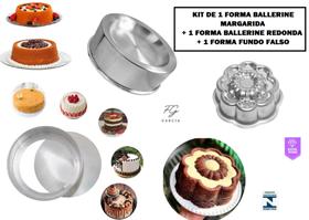 Kit De 1 Forma Fundo Falso Removível + 1 Forma Ballerine Redonda + 1 Forma Margarida Ballerine