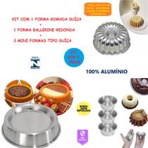 Kit De 1 Forma Gomada Suiça + 1 Ballerine Redonda Tamanho 20 + 3 Mini Formas Para Bolo Baby
