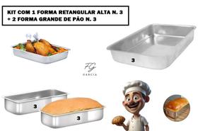 Kit De 1 Forma Retangular Alta N. 3 + 2 Forma De Pão Grande N. 3 Alumínio Profissional IF 35