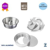 Kit De 1 Forma Vulcão Espiral + 1 Forma Fundo Falso + 1 Forma Redonda Com Furo Alumínio IF 35 Kit De 1 Forma Vulcão Espiral + 1 Forma Fundo Falso + 1 Forma Redonda Com Furo Alumínio IF 35