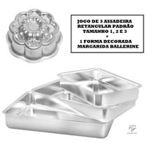 Kit De 1 Jogo de Assadeira Retangular N. 1, 2 e 3 + 1 Forma Margarida Ballerine Alumínio IF35