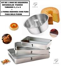 Kit De 1 Jogo De Assadeira Retangular Padrão N. 1, 2 e 3 + 1 Forma Redonda Com Furo Alumínio IF 35